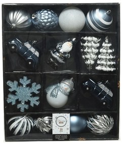 Doboz 25 válogatott gömbbel Téli keverék, Decoris, műanyag, kék/fehér