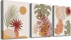 3 db-os Boho kép szett 40x60 – Pálmalevelek és szörnyek, Föld színei