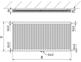 Mexen CC11, panelradiátor 500 x 2600 mm, alsó középső csatlakozás, 2071 W, fekete, W6C11-050-260-70