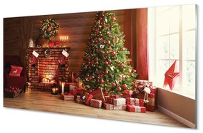 Üvegképek Kandalló ajándékok karácsonyfa fényei 120x60cm