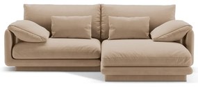 Bézs bársony sarokkanapé (jobb oldali-heverő résszel) Torino – Micadoni