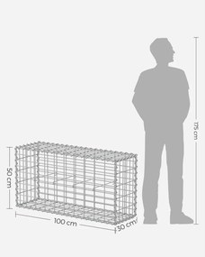 Gabion rács, galvanizált acél hálóval 100x50x30cm, Ezüst