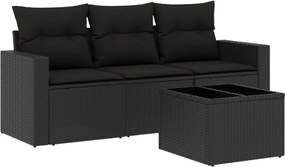 vidaXL 4 részes fekete polyrattan kerti ülőgarnitúra párnákkal