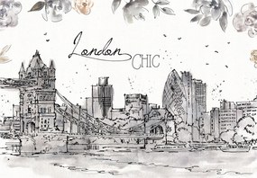 Fotótapéta flizelina London Chic Városi táj virágokkal 250x175 +ragasztó