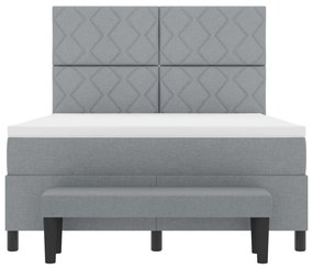 Boxspring ágy matraccal és pad állványos világosszürke 140x200 cm szövet