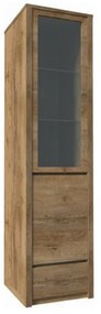 Vitrín szekrény 1- kihúzható fiókkal és osztot ajtóval-teljessen üvegezett, tölgyfa lefkas, MONTANA W1D