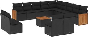 vidaXL 14 részes fekete polyrattan kerti ülőgarnitúra párnákkal