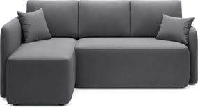 Szürkésbarna bársony kinyitható-tárolóhelyes sarokkanapé (bal oldali-heverő résszel) Hadson – ELTAP