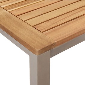 3 Darabos Kert Étkező Garnitúra Tömör Akácfából, Kültéri Étkezőasztal 90x90x74.5 cm Tömör Akácfából, Összecsukható Kert Székek 2 db Tömör Akácfa és Fém