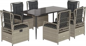 vidaXL 7 részes világosszürke polyrattan kerti étkezőszett párnával
