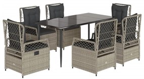 vidaXL 7 részes világosszürke polyrattan kerti étkezőszett párnával