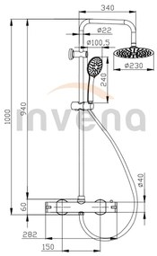 Invena Musta, termosztatikus zuhanycsaptelep zuhanyoszloppal, fényes króm, INV-AU-84-001-X