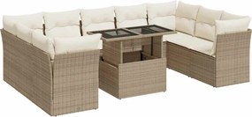 vidaXL 10 részes bézs polyrattan kerti ülőgarnitúra párnával
