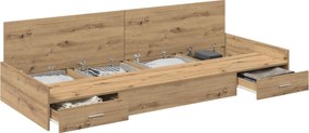vidaXL Ágykeret fejtámlával fiókkal Artisan tölgy 100 x 200 cm Faanyag