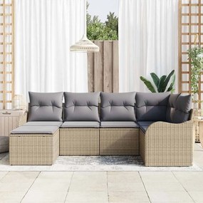 Kerti Kanapé Szett 6 pcs bézs és világosszürke Poli rattan