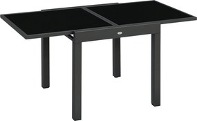 Outsunny Állítható Alumínium Kerti Asztal Téglalap Forma Üvegtetővel 4-6 fő számára, 50 kg terhelhetőség, Terasz: 80-160x80x75 cm, Fekete | Aosom