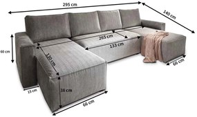 U alakú ülőgarnitúra SMART COSARO 295x140 cm, krém