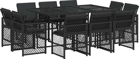 vidaXL 11 részes fekete polyrattan kerti étkezőgarnitúra párnákkal