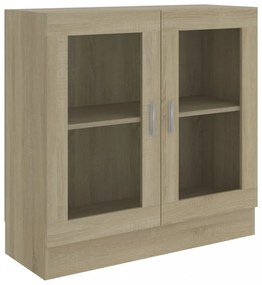 sonoma tölgy színű szerelt fa vitrinszekrény 82,5x30,5x80 cm