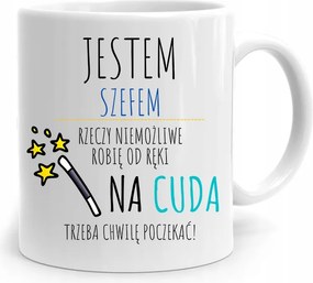 Ajándék Bögre A Főnöknek A Csodákra Várni Kell A fényképes nyomtatással