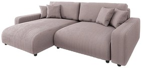 Világos rózsaszín kordbársony kinyitható sarokkanapé (variálható) Sara – Ropez