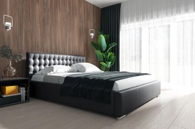 Natal stílusos ágy tárolóval, fekete ökobőr, 180 x 200