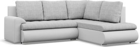 Tokio sarokkanapé, L alakú háttámlával, 2 ágyneműtartóval, fonott + műbőr, jobboldali, szürke - fehér