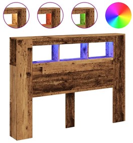 antik fa színű szerelt fa LED-es fejtámla 140x18,5x103,5 cm