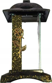 Üveg mécses Sírkő kápolna arany rózsával Nagy 30cm