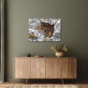 Kép - leopárd a virágok között (üvegen) (70x50 cm)