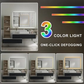 Erga Megan, LED tükör 120x80cm fekete keretben, 3105 lm, 3 fényszín, háttérvilágítás, ERG-V01-MEGAN-1280-BK