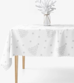 Goldea karácsonyi teflonbevonatú asztalterítő - ezüstszínű karácsonyfák és csillagok 100 x 100 cm