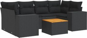 vidaXL 7 részes fekete polyrattan kerti ülőgarnitúra párnával