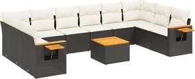 vidaXL 11 részes fekete polyrattan kerti ülőgarnitúra párnákkal