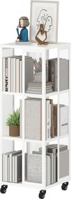 HOMCOM Modern 3-Tier Könyvespolc, Fém Könyvespolc Kerekekkel Nappaliba, Hálószobába és Irodába, 35x35x99 cm, Fehér | Aosom