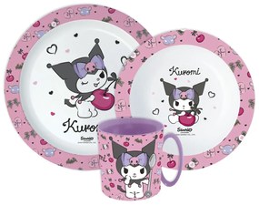 Hello Kitty Kuromi étkészlet, micro műanyag szett bögrével 390 ml