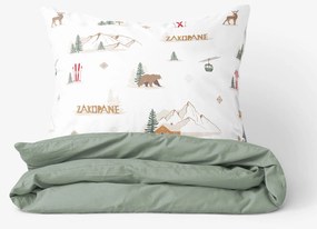 Goldea karácsonyi pamut ágyneműhuzat duo - zakopane, zsálya színű hátoldal 240 x 220 és 2db 70 x 90 cm