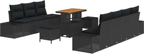 vidaXL Kerti Kanapé Szett párnával tárolóval 10 pcs Fekete Poli rattan