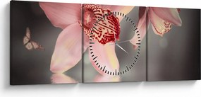 Kép - Virágok és pillangó (órával) (90x30 cm)