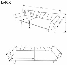 Larix szürke kanapé lenyitható háttámlával