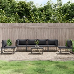 7 részes antracitszürke polyrattan kerti ülőgarnitúra párnákkal