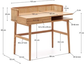 Íróasztal kőrisfa dekorral 62x105 cm Araxi – Kave Home