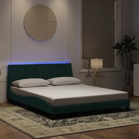 sötétzöld bársony ágykeret LED-es világítással 160 x 200 cm