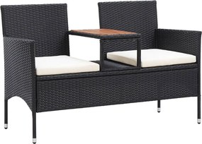 vidaXL 2 személyes fekete polyrattan kerti pad teázóasztallal 143 cm