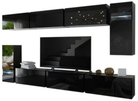 ELPASO 3 nappali fal, fekete/fekete magasfényű