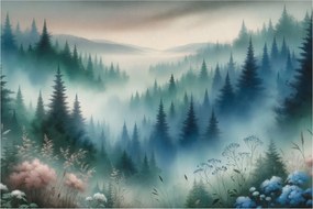 Kép - Erdős táj köddel (90x60 cm)