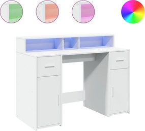 vidaXL fehér szerelt fa íróasztal LED-világítással 120 x 55 x 91 cm