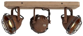 Ipari reflektor rozsdabarna fával, dönthető 3-lámpás - Gina