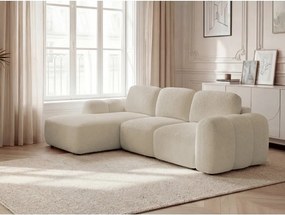 Bézs buklé kinyitható-tárolóhelyes sarokkanapé (bal oldali-heverő résszel) Montaigne – Bobochic Paris