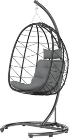 Outsunny Rattan Függő Szék Hinta 195 cm Magas Kosár Beltéri és Kültéri, Állvánnyal, Párnával, Vízálló Borítással, Teraszra, Kertbe, 150 kg-ig, Sötét S